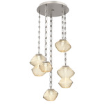 Mesa Round Rectangular Chain Multi Light Pendant - Beige Silver / Mesa Amber