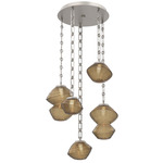 Mesa Round Rectangular Chain Multi Light Pendant - Beige Silver / Mesa Bronze