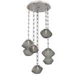 Mesa Round Rectangular Chain Multi Light Pendant - Beige Silver / Mesa Smoke