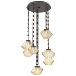 Mesa Round Rectangular Chain Multi Light Pendant - Flat Bronze / Mesa Amber