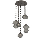 Mesa Round Diamond Chain Multi Light Pendant - Flat Bronze / Mesa Smoke