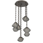 Mesa Round Oval Chain Multi Light Pendant - Flat Bronze / Mesa Smoke