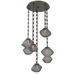 Mesa Round Rectangular Chain Multi Light Pendant - Flat Bronze / Mesa Smoke