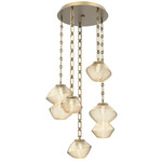 Mesa Round Rectangular Chain Multi Light Pendant - Gilded Brass / Mesa Amber