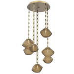 Mesa Round Rectangular Chain Multi Light Pendant - Gilded Brass / Mesa Bronze