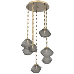 Mesa Round Rectangular Chain Multi Light Pendant - Gilded Brass / Mesa Smoke