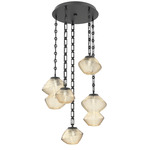 Mesa Round Rectangular Chain Multi Light Pendant - Matte Black / Mesa Amber