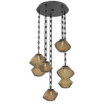 Mesa Round Rectangular Chain Multi Light Pendant - Matte Black / Mesa Bronze