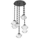 Mesa Round Rectangular Chain Multi Light Pendant - Matte Black / Mesa Clear