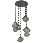Mesa Round Rectangular Chain Multi Light Pendant - Matte Black / Mesa Smoke
