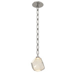 Gem Oval Chain Pendant - Beige Silver / Amber