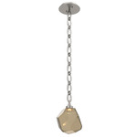 Gem Oval Chain Pendant - Beige Silver / Bronze