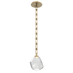 Gem Rectangular Chain Pendant - Gilded Brass / Clear