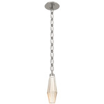 Aalto Oval Chain Pendant - Beige Silver / Optic Ribbed Amber