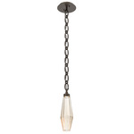 Aalto Oval Chain Pendant - Flat Bronze / Optic Ribbed Amber