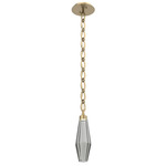 Aalto Oval Chain Pendant - Gilded Brass / Optic Ribbed Smoke