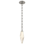 Rock Crystal Oval Chain Pendant - Beige Silver / Amber