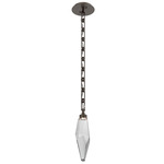 Rock Crystal Rectangular Chain Pendant - Flat Bronze / Smoke