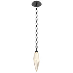Rock Crystal Oval Chain Pendant - Matte Black / Amber
