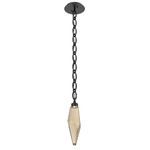 Rock Crystal Oval Chain Pendant - Matte Black / Bronze