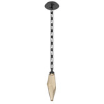 Rock Crystal Rectangular Chain Pendant - Matte Black / Bronze