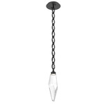 Rock Crystal Oval Chain Pendant - Matte Black / Clear