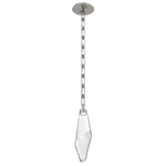 Rock Crystal Rectangular Chain Pendant - Beige Silver / Clear