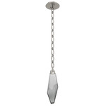 Rock Crystal Oval Chain Pendant - Beige Silver / Smoke