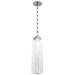 Ledgestone Rectangular Chain Pendant - Beige Silver / Clear