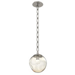Aster Gem Oval Chain Pendant - Beige Silver / Amber Floret