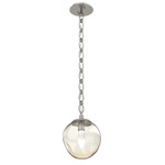 Aster Gem Oval Chain Pendant - Beige Silver / Amber Geo