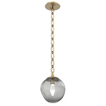 Aster Gem Oval Chain Pendant - Gilded Brass / Smoke Geo
