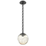 Aster Gem Oval Chain Pendant - Matte Black / Amber Floret