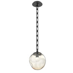 Aster Gem Rectangular Chain Pendant - Matte Black / Amber Floret