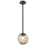 Aster Gem Oval Chain Pendant - Matte Black / Bronze Floret