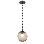 Aster Gem Rectangular Chain Pendant - Matte Black / Bronze Floret