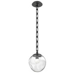 Aster Gem Rectangular Chain Pendant - Matte Black / Clear Floret