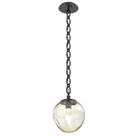 Aster Gem Oval Chain Pendant - Matte Black / Amber Geo