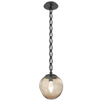 Aster Gem Oval Chain Pendant - Matte Black / Bronze Geo