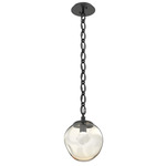 Aster Gem Oval Chain Pendant - Matte Black / Amber Zircon