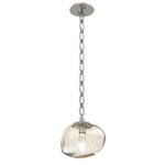 Nova Gem Oval Chain Pendant - Beige Silver / Amber Geo
