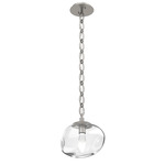 Nova Gem Oval Chain Pendant - Beige Silver / Clear Geo