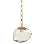 Nova Gem Rectangular Chain Pendant - Gilded Brass / Amber Floret