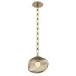 Nova Gem Rectangular Chain Pendant - Gilded Brass / Bronze Floret