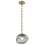 Nova Gem Oval Chain Pendant - Gilded Brass / Smoke Floret