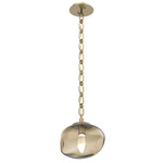Nova Gem Oval Chain Pendant - Gilded Brass / Bronze Geo