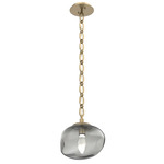 Nova Gem Oval Chain Pendant - Gilded Brass / Smoke Geo