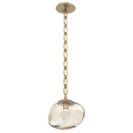 Nova Gem Oval Chain Pendant - Gilded Brass / Amber Zircon