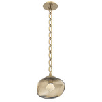 Nova Gem Oval Chain Pendant - Gilded Brass / Bronze Zircon