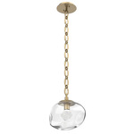 Nova Gem Oval Chain Pendant - Gilded Brass / Clear Zircon